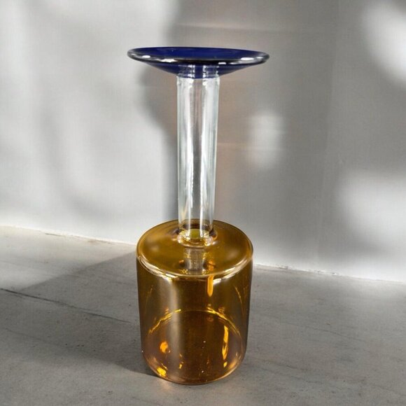 Soho House Flushed Glass Vase Amber Clear And Cobalt Blue Top Glass Vase Decor - Picture 1 of 14